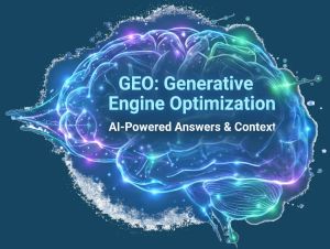 Grafische Darstellung von Generative Engine Optimization: KI-Systeme wie ChatGPT und Perplexity zitieren Webinhalte als Quelle